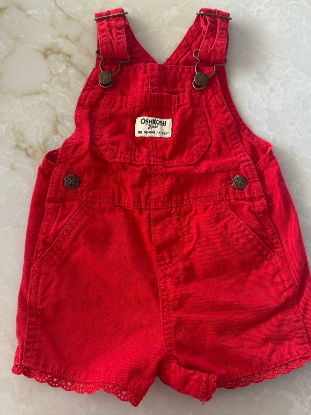 OshKosh B'gosh Bright Red Girls' Short Overalls size 9 months